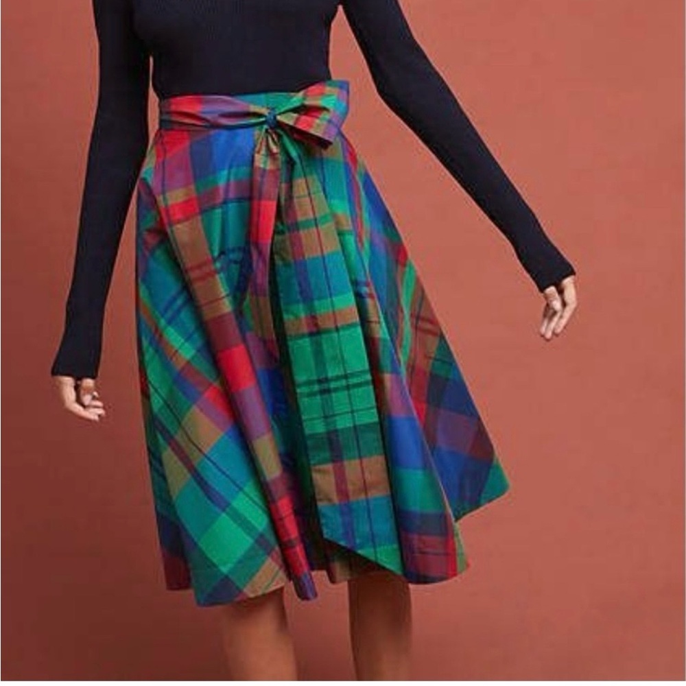 Anthropologie Maeve Sorbonne Plaid A-Line Midi Skirt